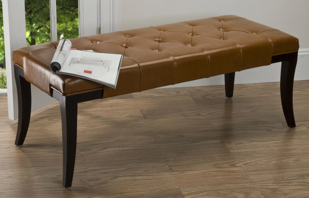 Rustic Curved Leather Tufted Bench R4503