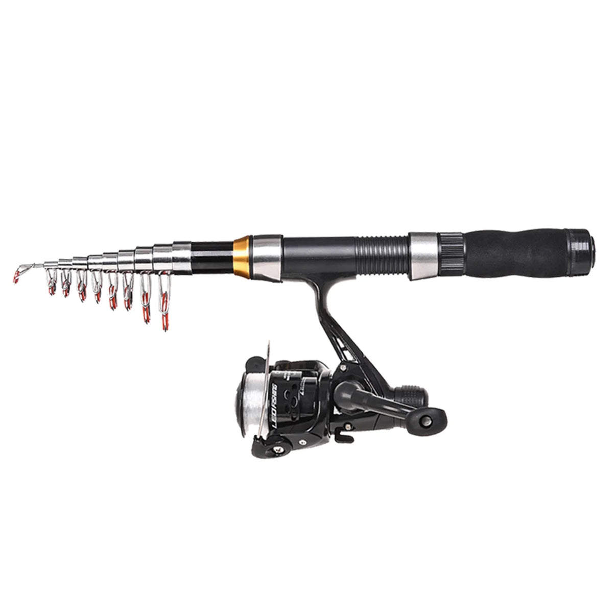 Fishing Rod Reel Combo Set, 2.1m Telescopic Rod, Spinning Reel, Hooks, and Soft Lures S4995