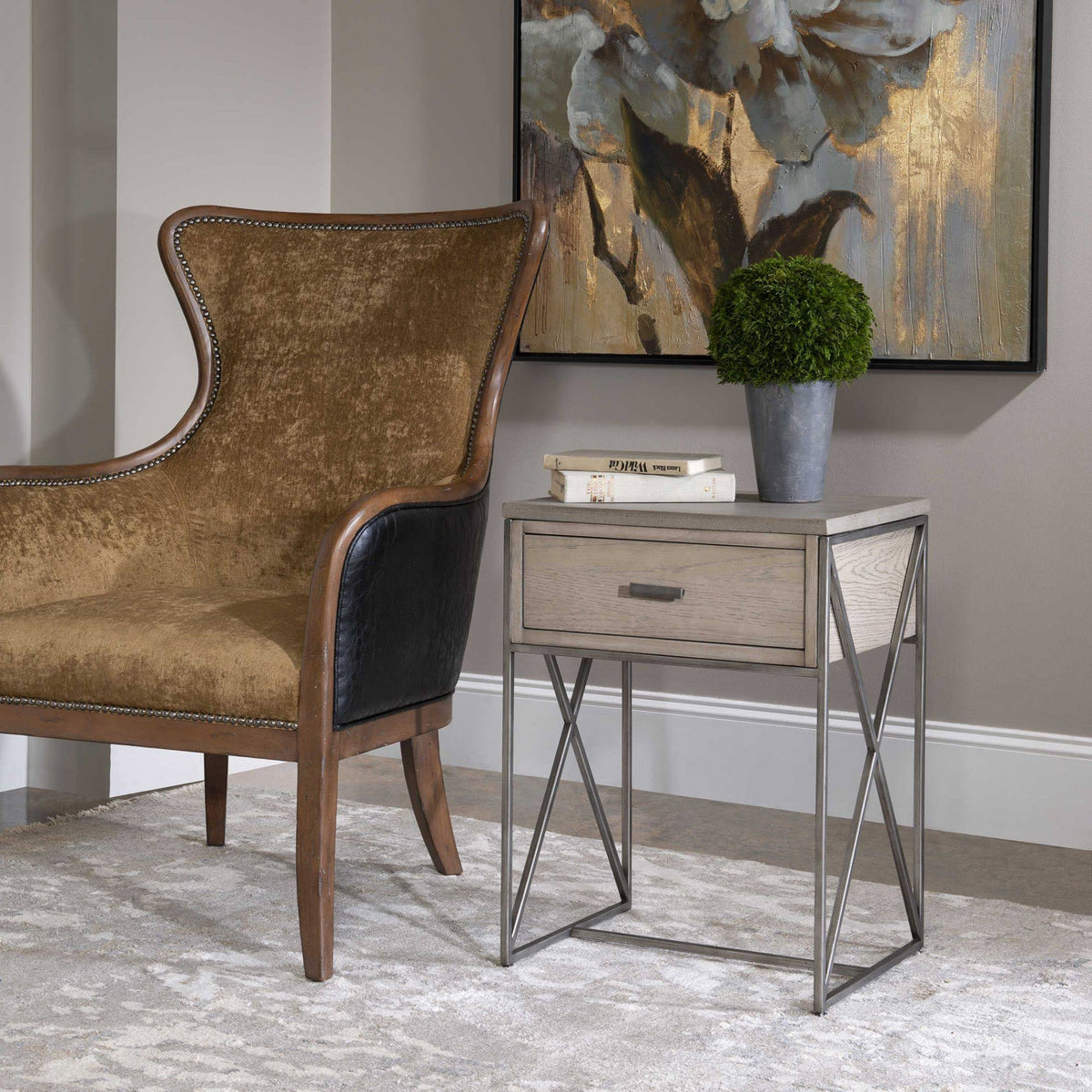 Brown and Gray Rectangular Side Table T6447