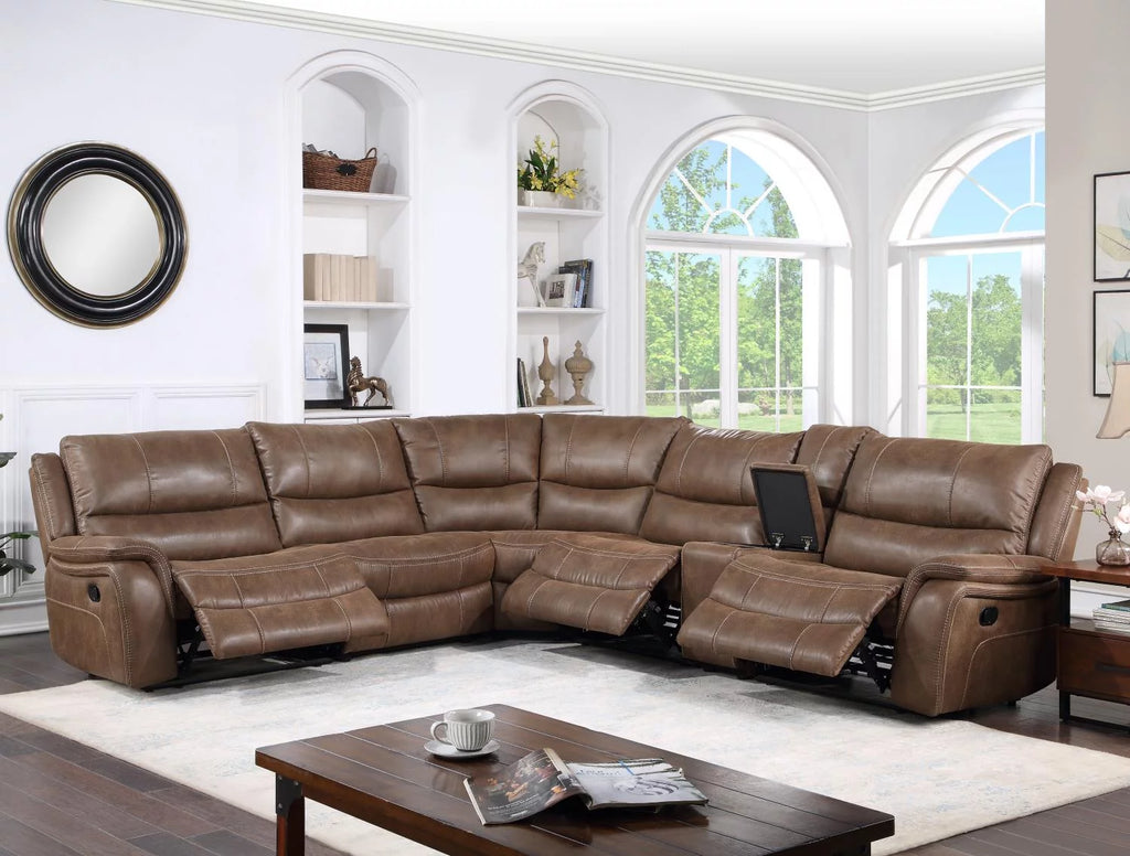 Cocoa Brown Faux Leather 6-Piece Reclining Sectional J987