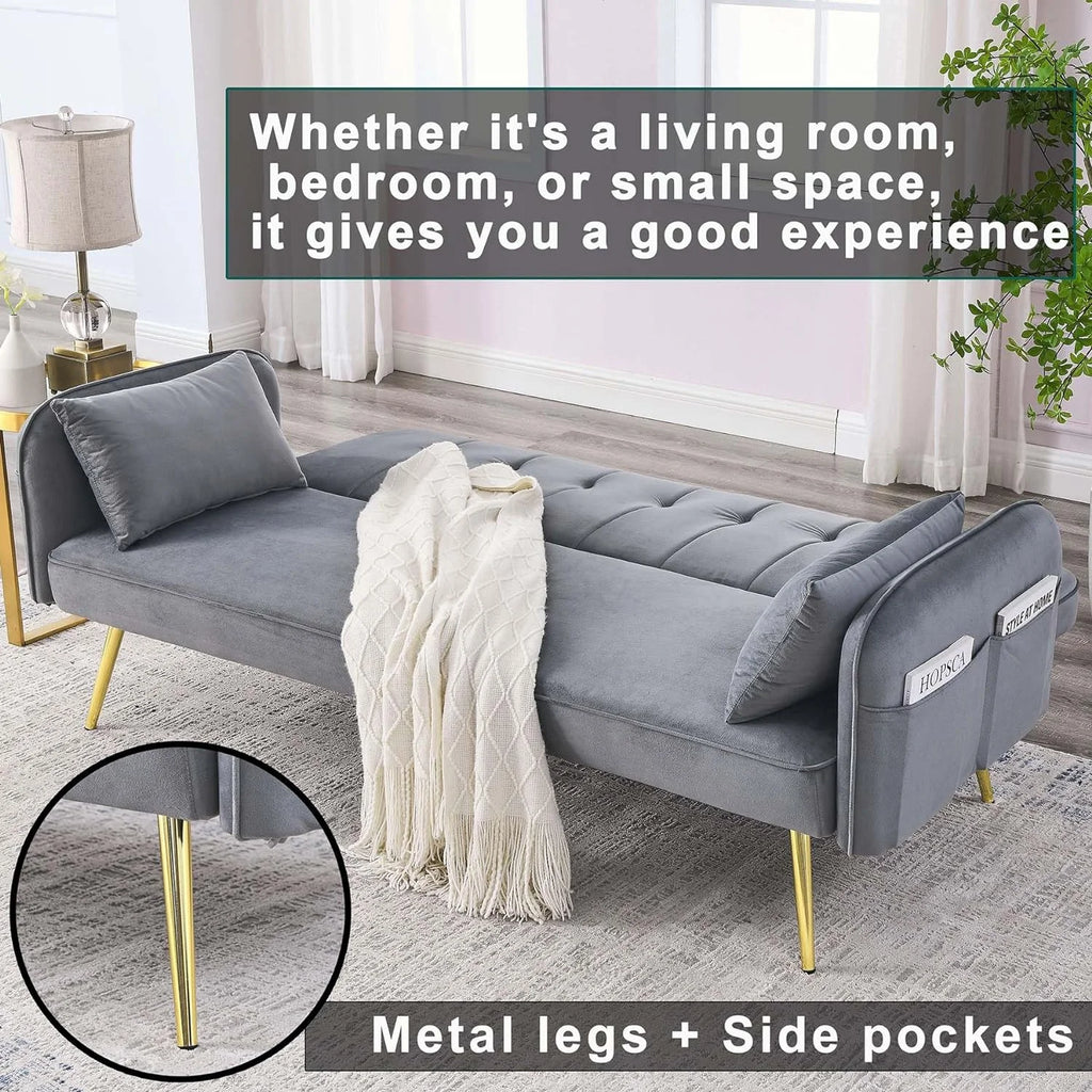 Grey Velvet Convertible Folding Sofa Bed E248700