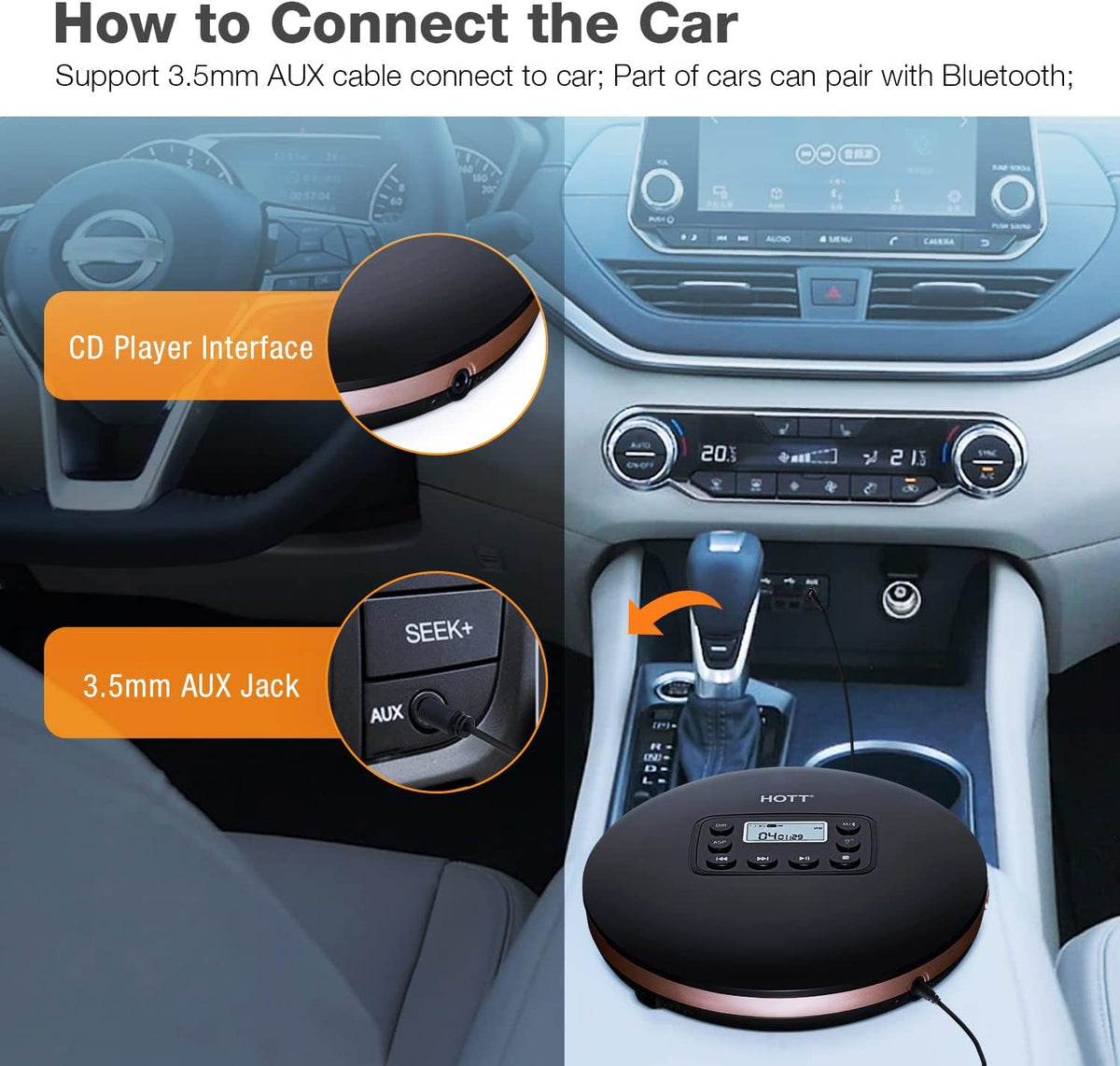 Bluetooth Portable CD Player with Stereo Headphones C640678