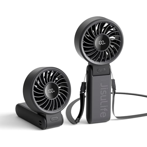 Handheld Fan High-Power Motor LED Display 5000mAh Rechargeable Foldable Black W3365