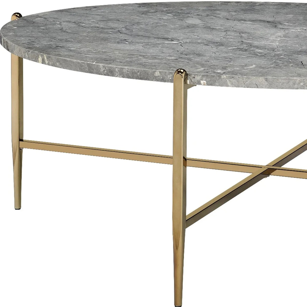 Champagne Faux Marble Metal Oval Coffee Table O689984