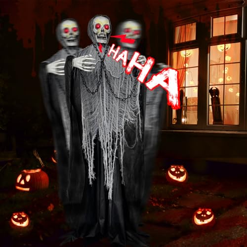 Life Size Animatronics Grim Reaper Halloween Decoration with Chain F896