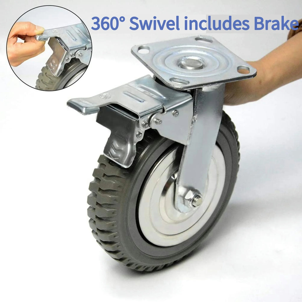 8'' Heavy Duty Anti-Skid Rubber Swivel Casters 4 Pack T5925