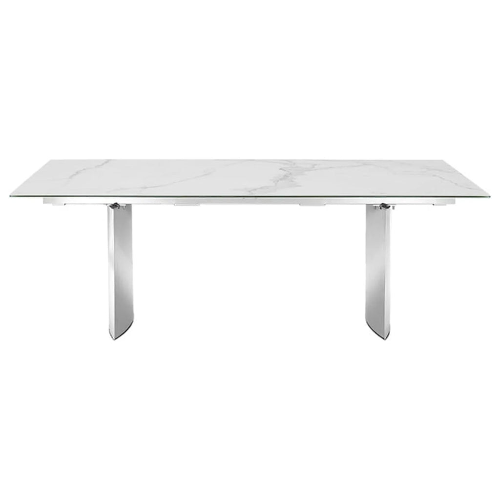 Dining Table with Stainless Steel Base and White Marbled Top J756936