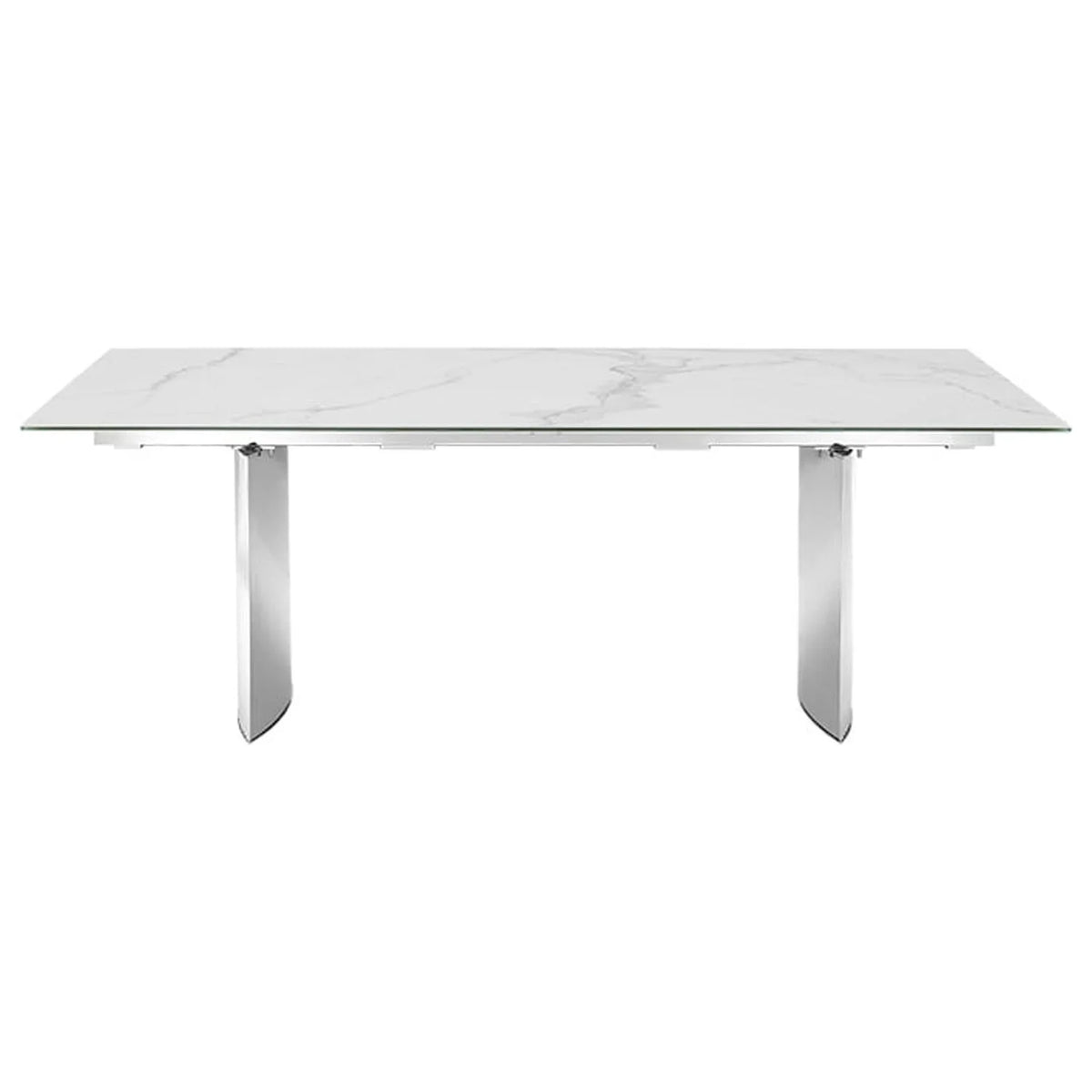 Dining Table with Stainless Steel Base and White Marbled Top J756936