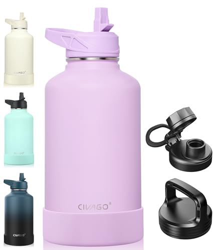 32 oz Insulated Stainless Steel Water Bottle with Straw and 3 Lids L64468