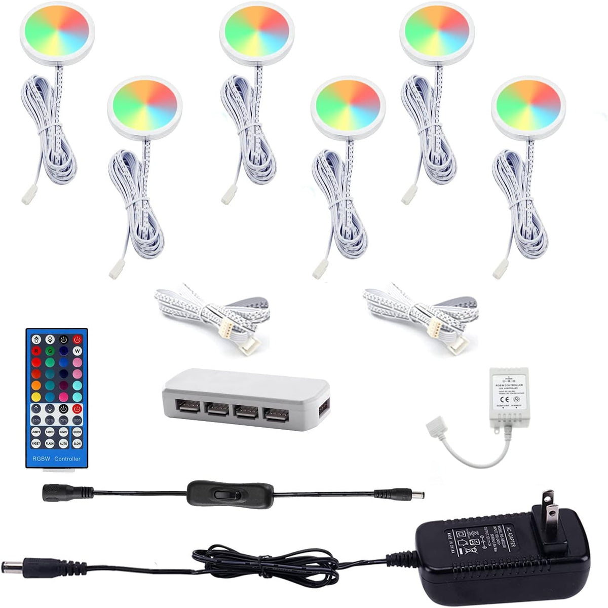 Color Changing LED Puck Lights for Cabinet Lighting, 6 Lights 18W RGBW RGB + White Pack of 2 Z67473
