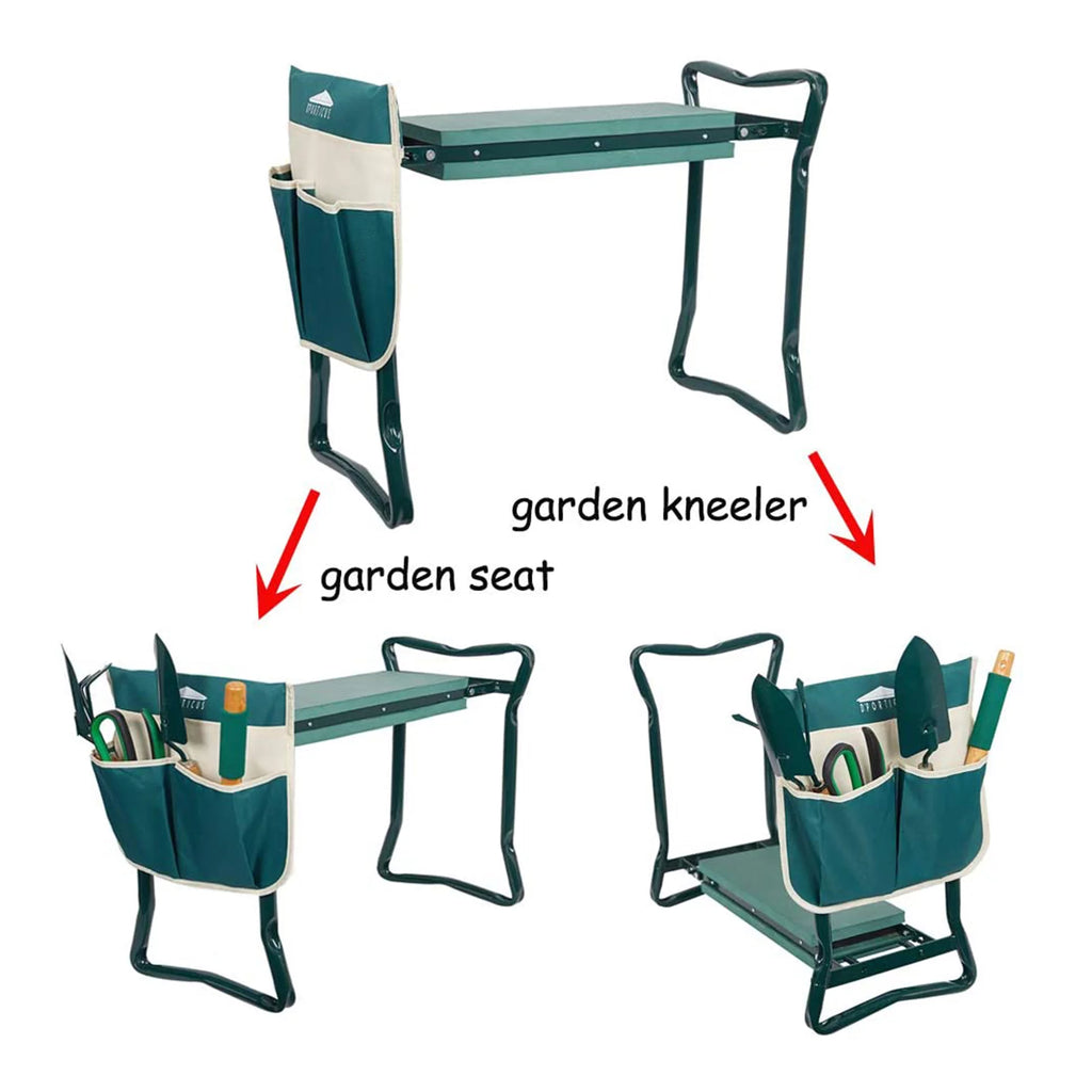 Folding Garden Kneeler Seat Portable Bench Stool with Foam Pad and Tool Pouch V9831