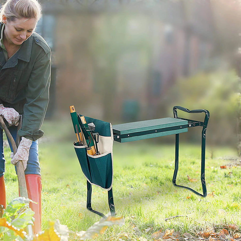 Folding Garden Kneeler Seat Portable Bench Stool with Foam Pad and Tool Pouch V9831