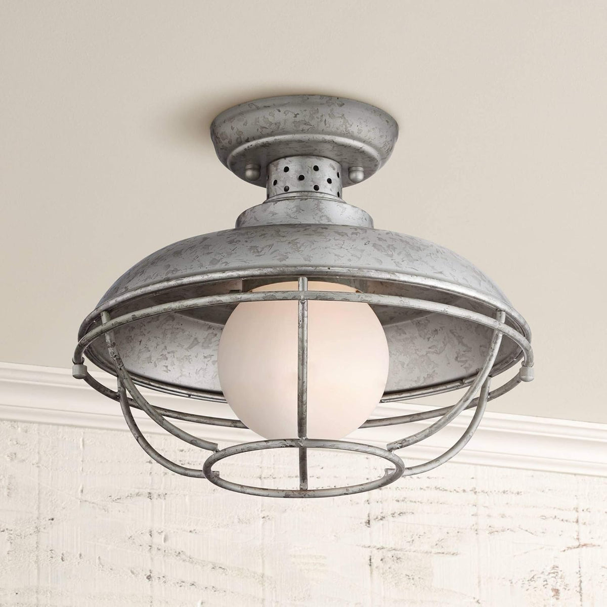 Rustic Industrial Galvanized Steel Open Cage Outdoor Ceiling Light Fixture Y1315