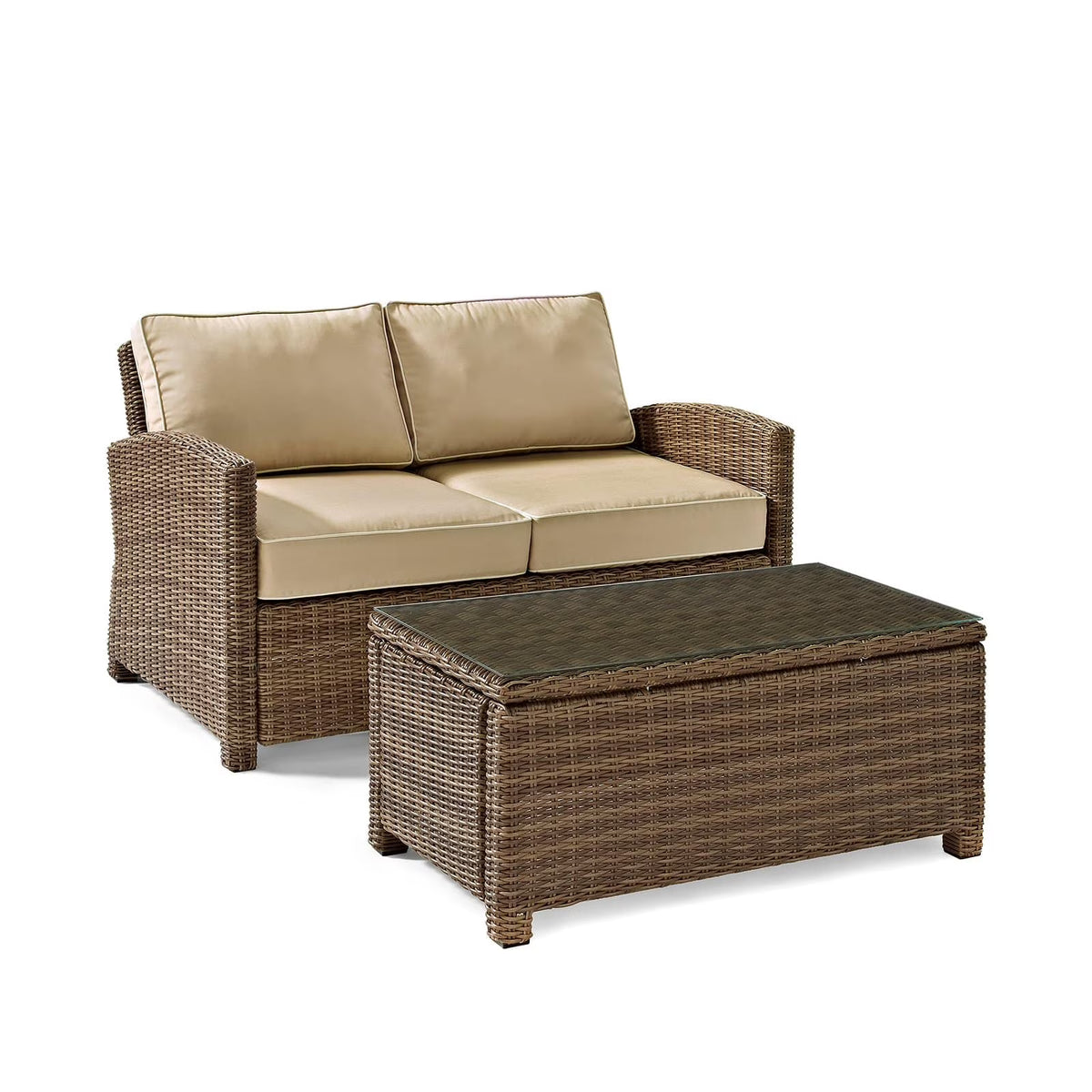 2 Piece Fabric Patio Sofa Set in Brown and Sand W88196