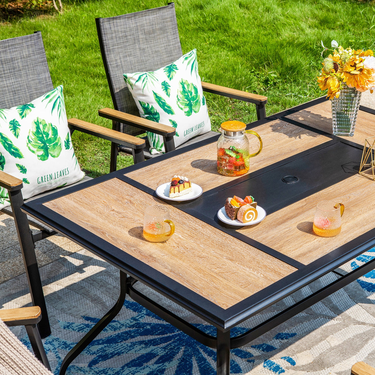 7 Pieces Outdoor Patio Dining Set with Stackable Chairs and Metal Table A24512
