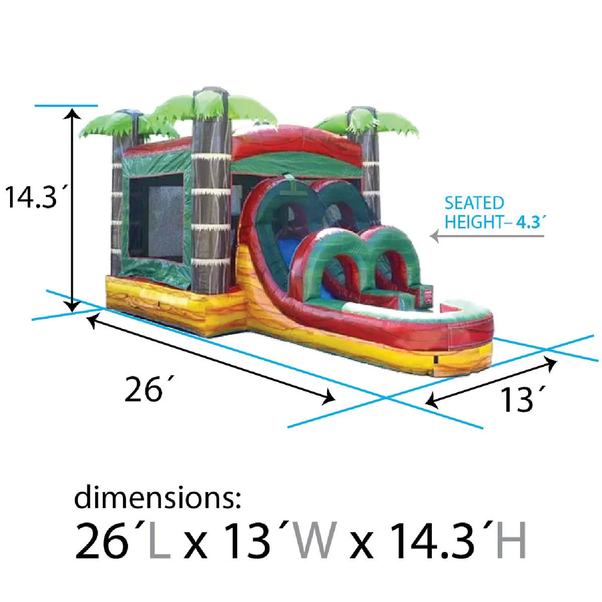 Tropical Fire Marble Kids Inflatable Water Slide Bounce House Combo with Blower N7862