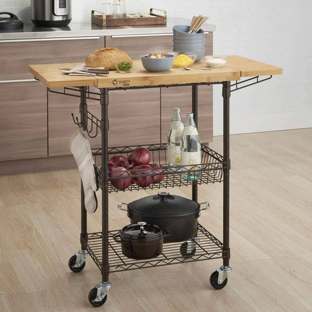 Bamboo Kitchen Cart in Bronze Anthracite - Brown - Wood E4995