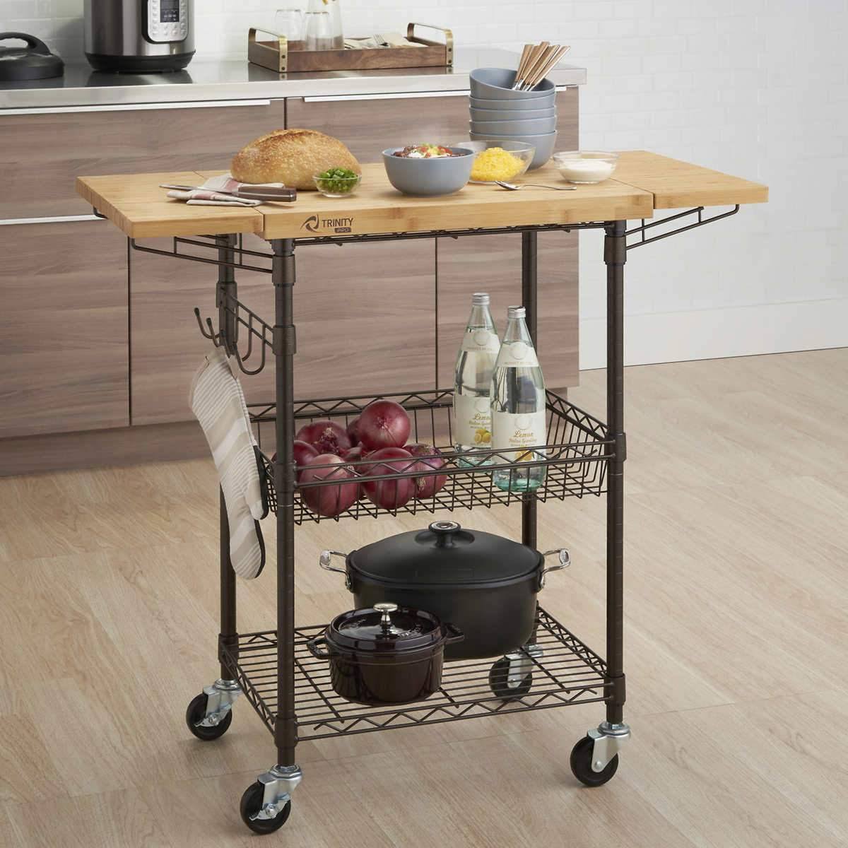 Bamboo Kitchen Cart in Bronze Anthracite - Brown - Wood E4995