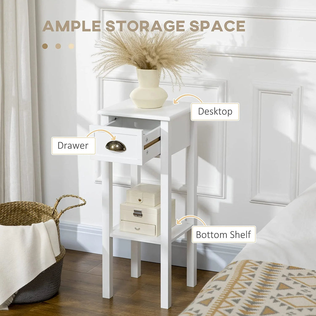 White 2-Tier Side Table with Drawer, Set of 2 G186