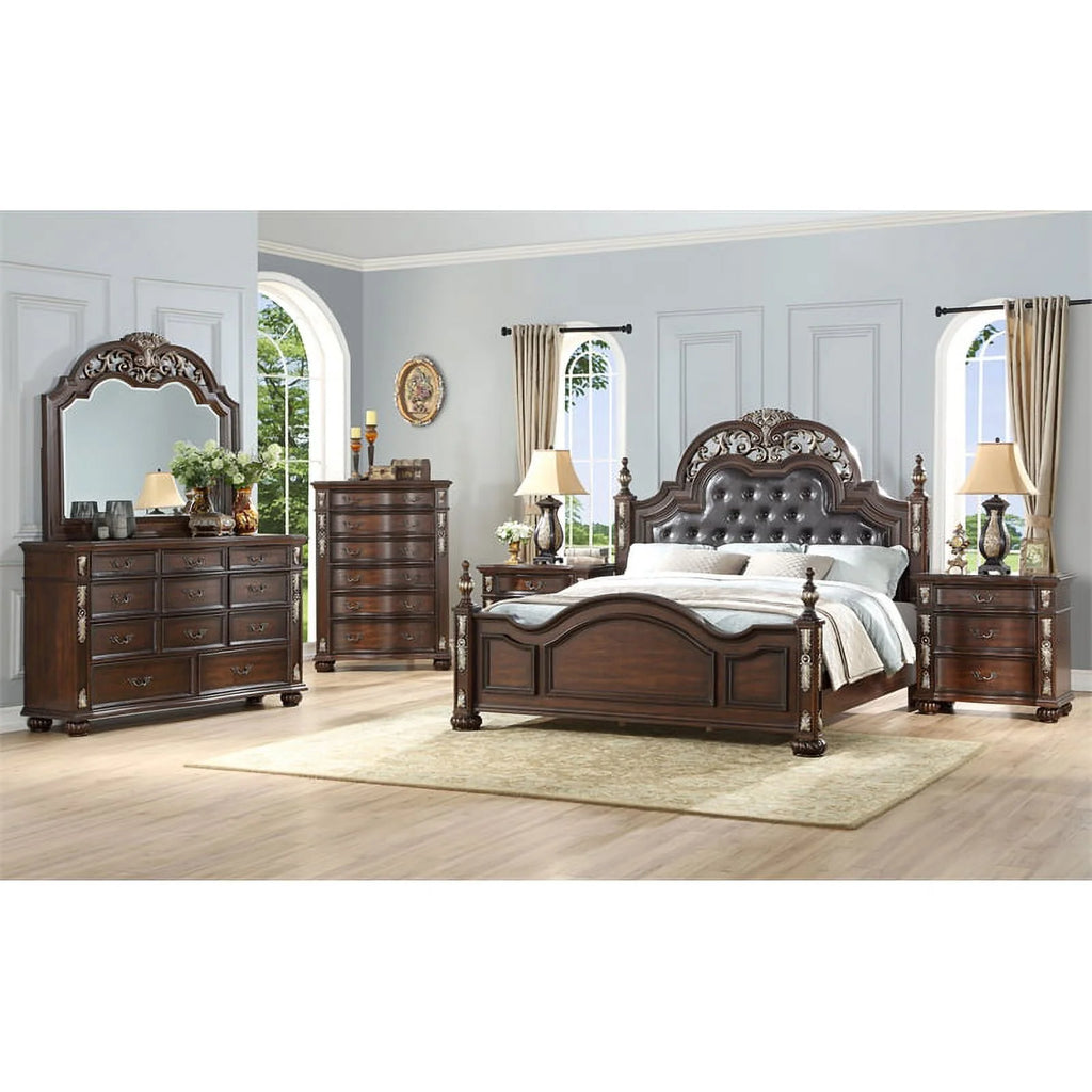 Brown Solid Wood Queen Bed Q128
