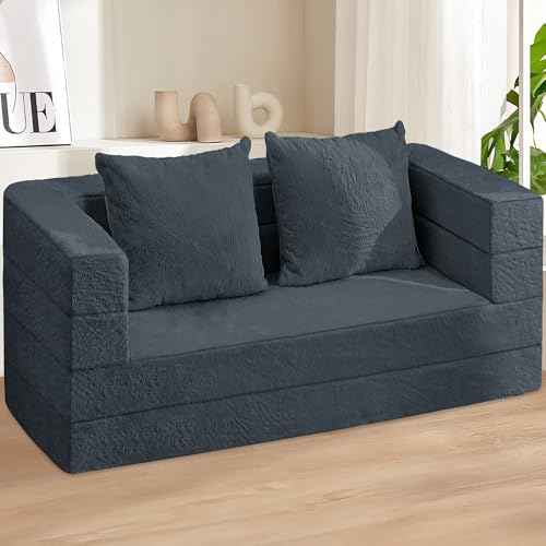 Faux Fur Convertible Bean Bag Sofa Bed with Pillow H745