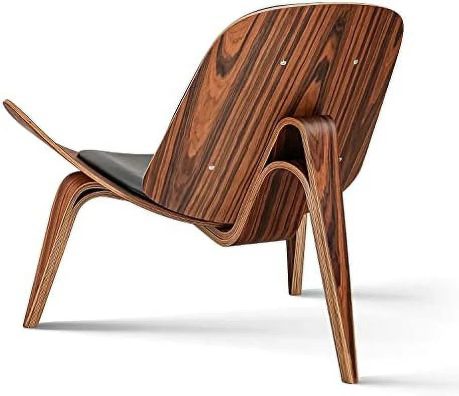 Mid Century Modern Shell Lounge Chair PU Leather Tripod Plywood Accent Chair H364