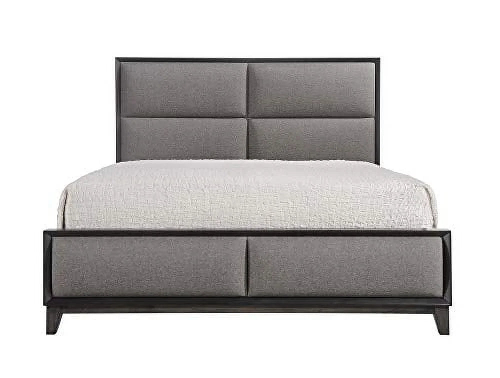 King Size Gray Bedroom Set with Bed Dresser Mirror Chest and 2 Nightstands U280353