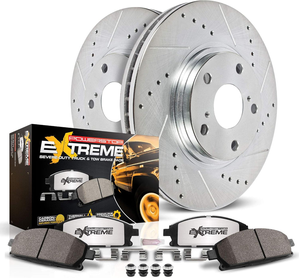 Front Z36 Truck & Tow Brake Kit with Carbon Fiber Ceramic Brake Pads and Drilled/Slotted Brake Rotors S812