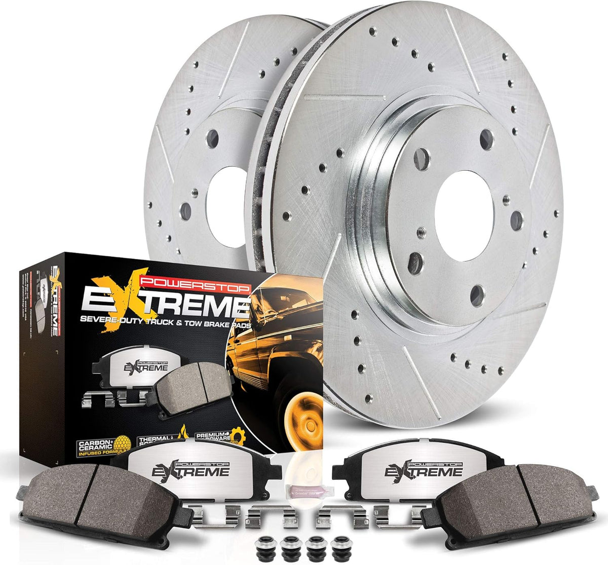 Front Z36 Truck & Tow Brake Kit with Carbon Fiber Ceramic Brake Pads and Drilled/Slotted Brake Rotors S812