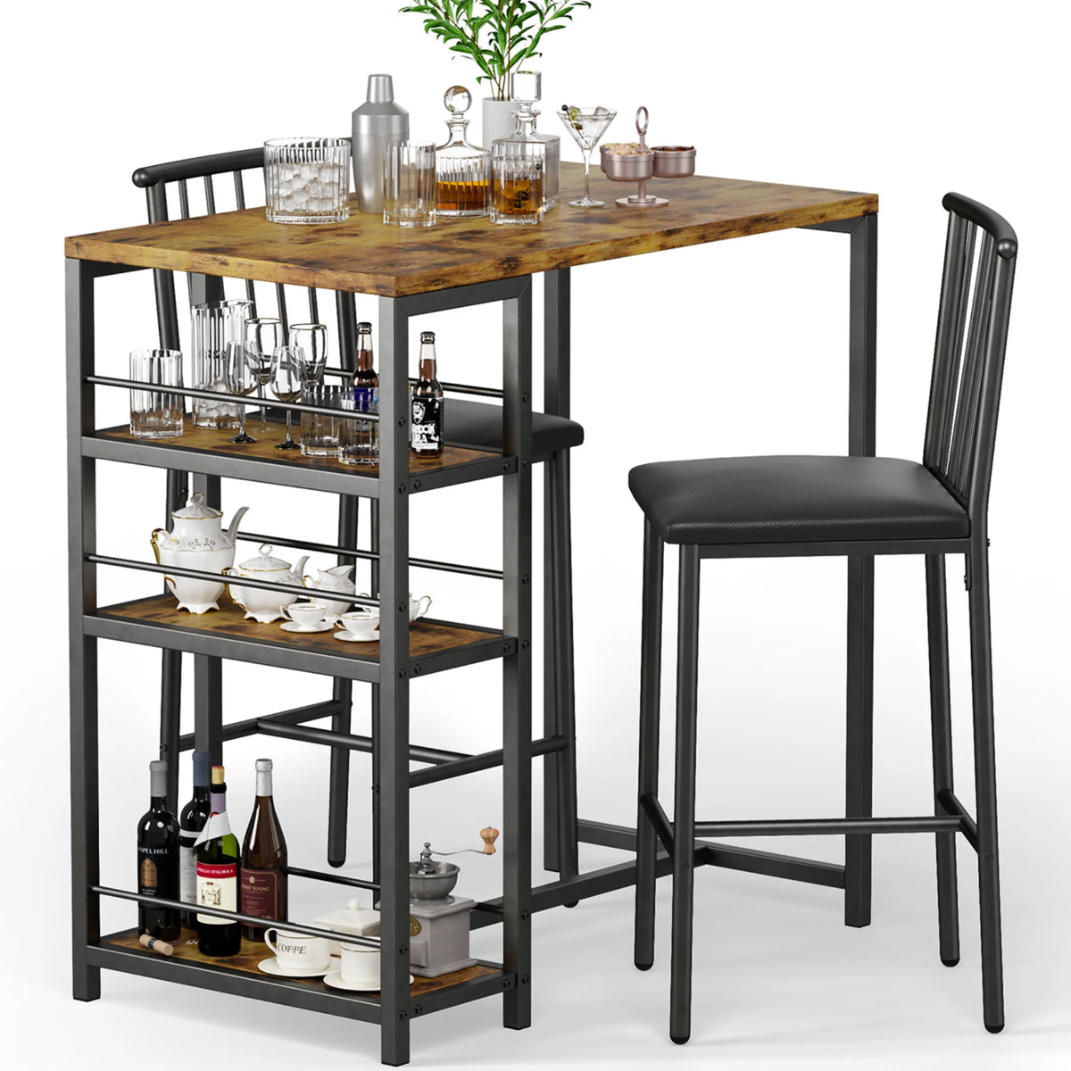 3-Piece Wooden Counter Height Dining Table Set Black E481950