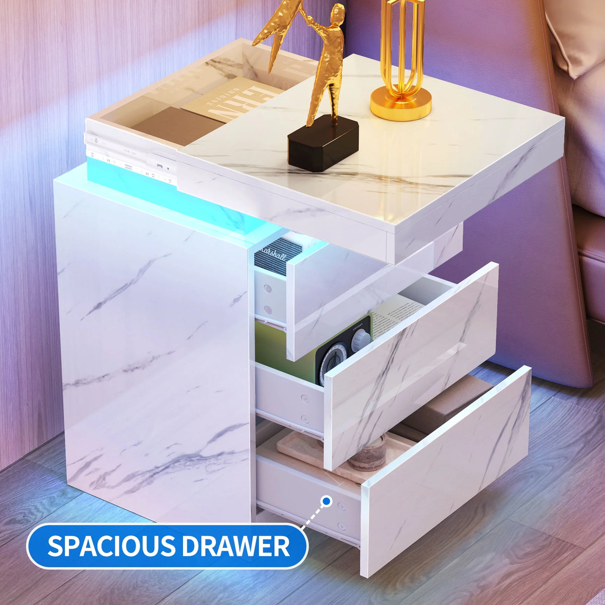 Set of 2 3 Drawer LED Nightstand B184210
