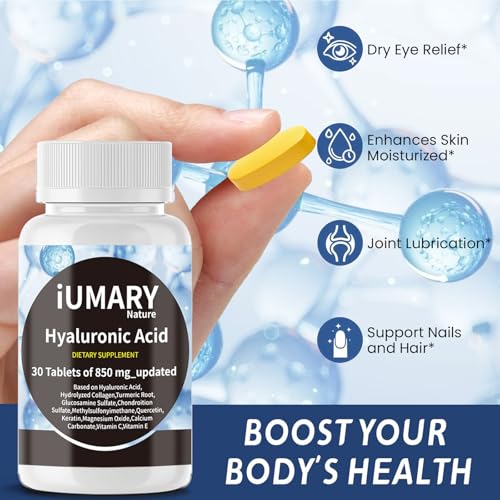 Hyaluronic Acid 850mg Dietary Supplement with Collagen 30 Tablets Pack of 3 R13587
