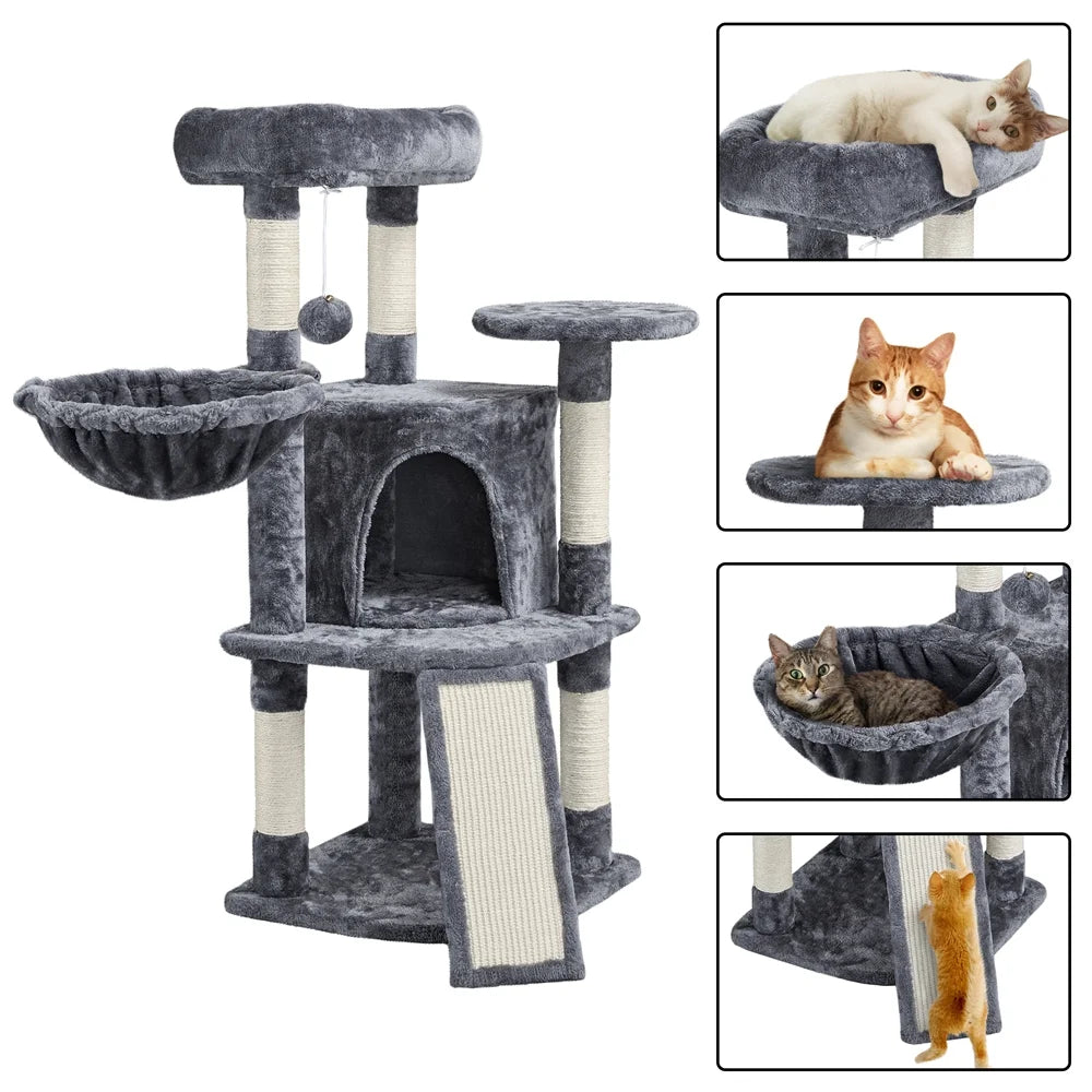 42"H Multilevel Cat Tree Tower with Condo and Perches, Dark Gray X25381