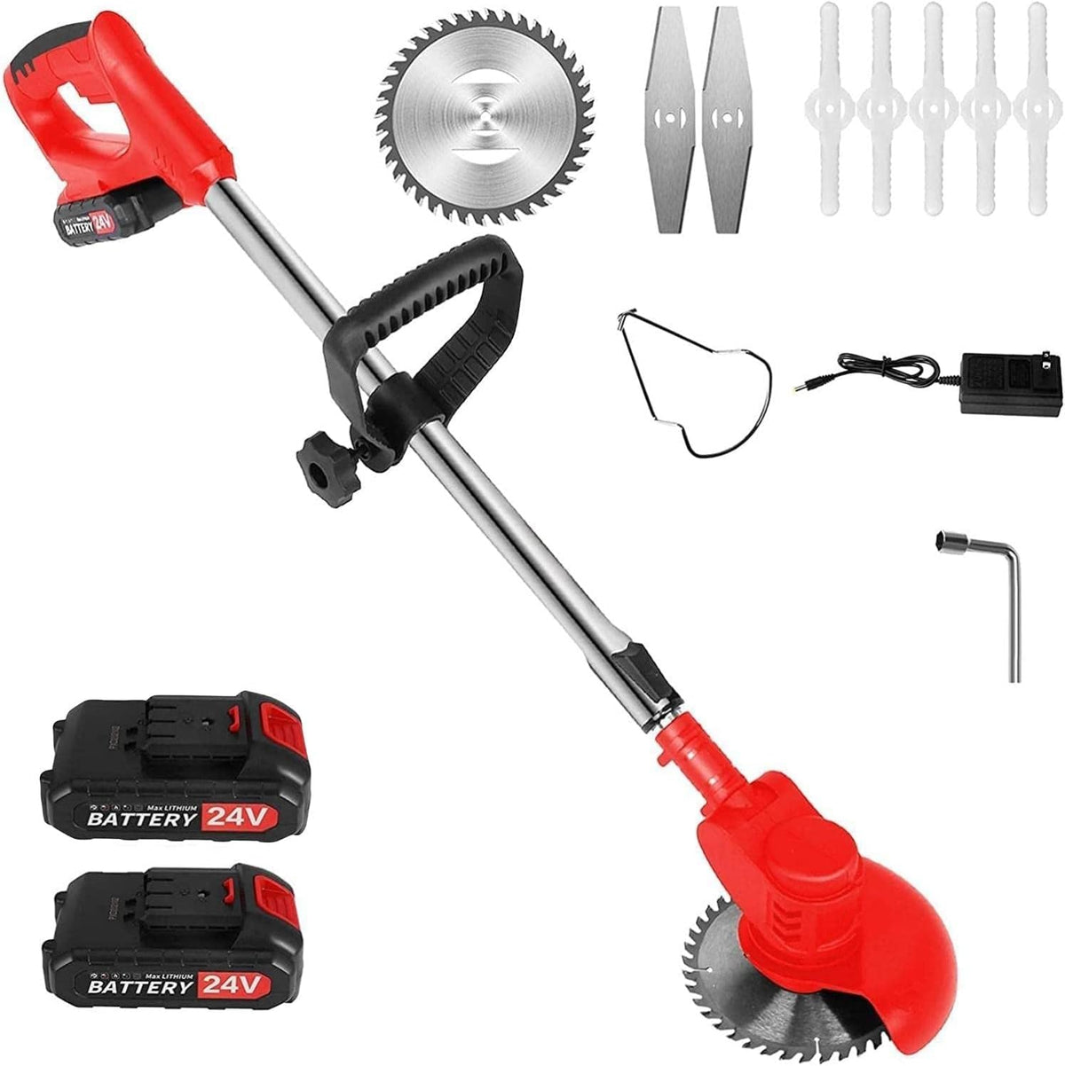 Cordless Brush Cutter Weed Eater Grass Trimmer Lawn Edger, 3 Types Blades, 24v, 4.4-pounds Pack of 2 J339