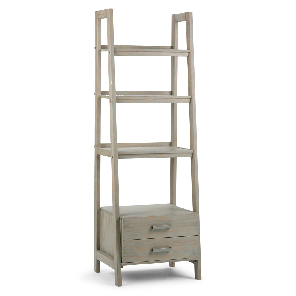 Solid Wood Ladder Shelf with Storage Distressed Gray Y940584
