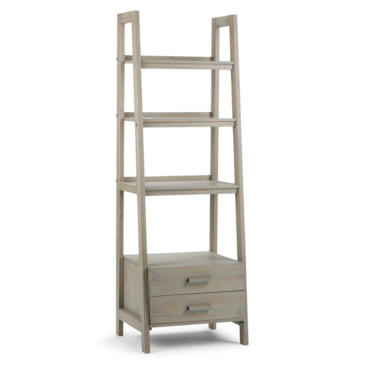 Solid Wood Ladder Shelf with Storage Distressed Gray Y940584
