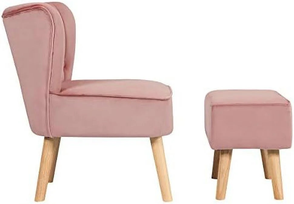 Pink Velvet Accent Chair with Ottoman Y624
