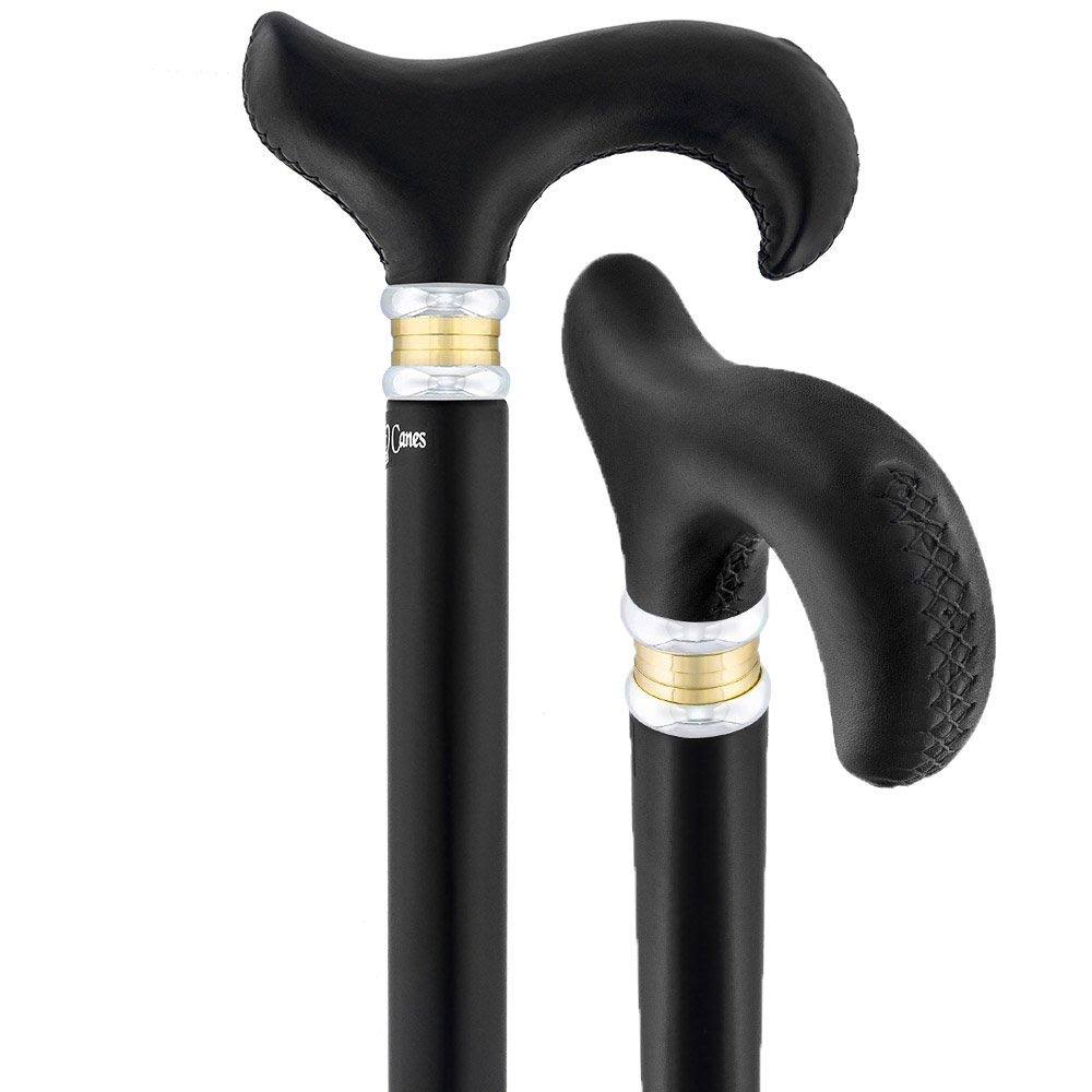 Black Leather Derby Walking Cane with Beechwood Shaft K367425