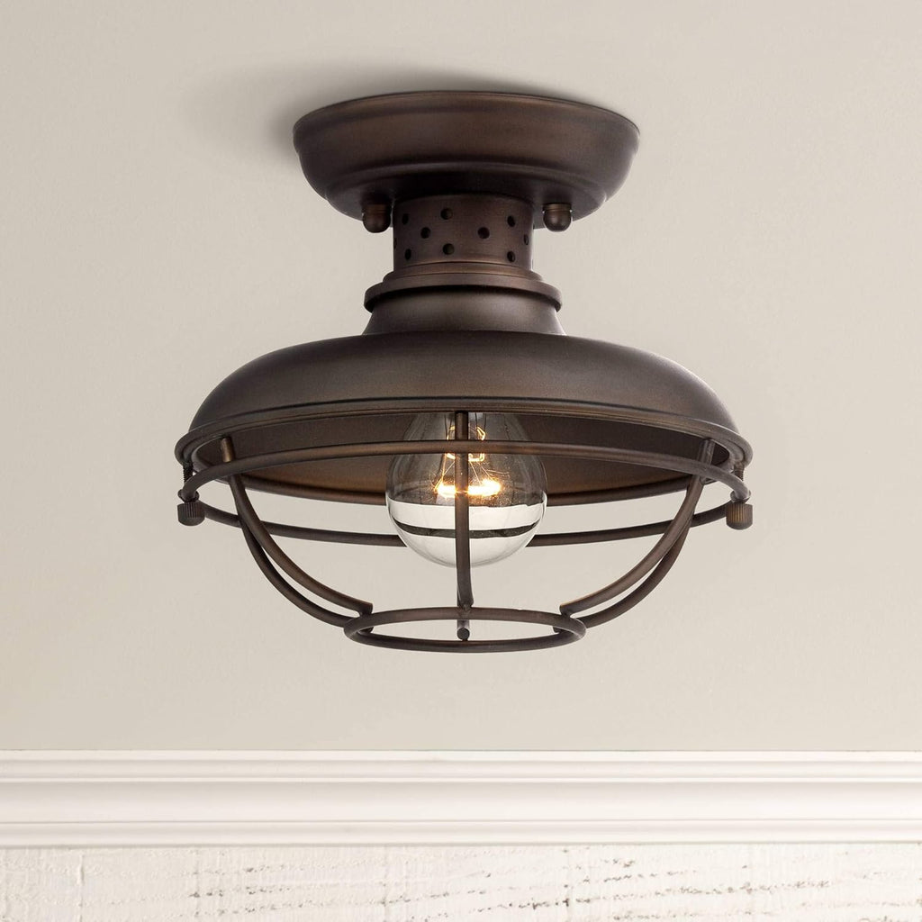 Rustic Industrial Galvanized Steel Open Cage Outdoor Ceiling Light Fixture Y1315