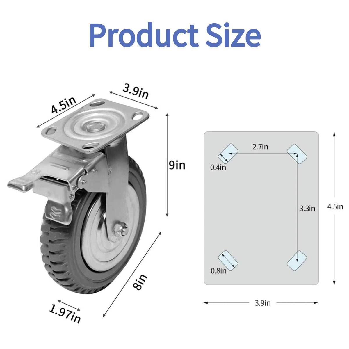 8'' Heavy Duty Anti-Skid Rubber Swivel Casters 4 Pack T5925