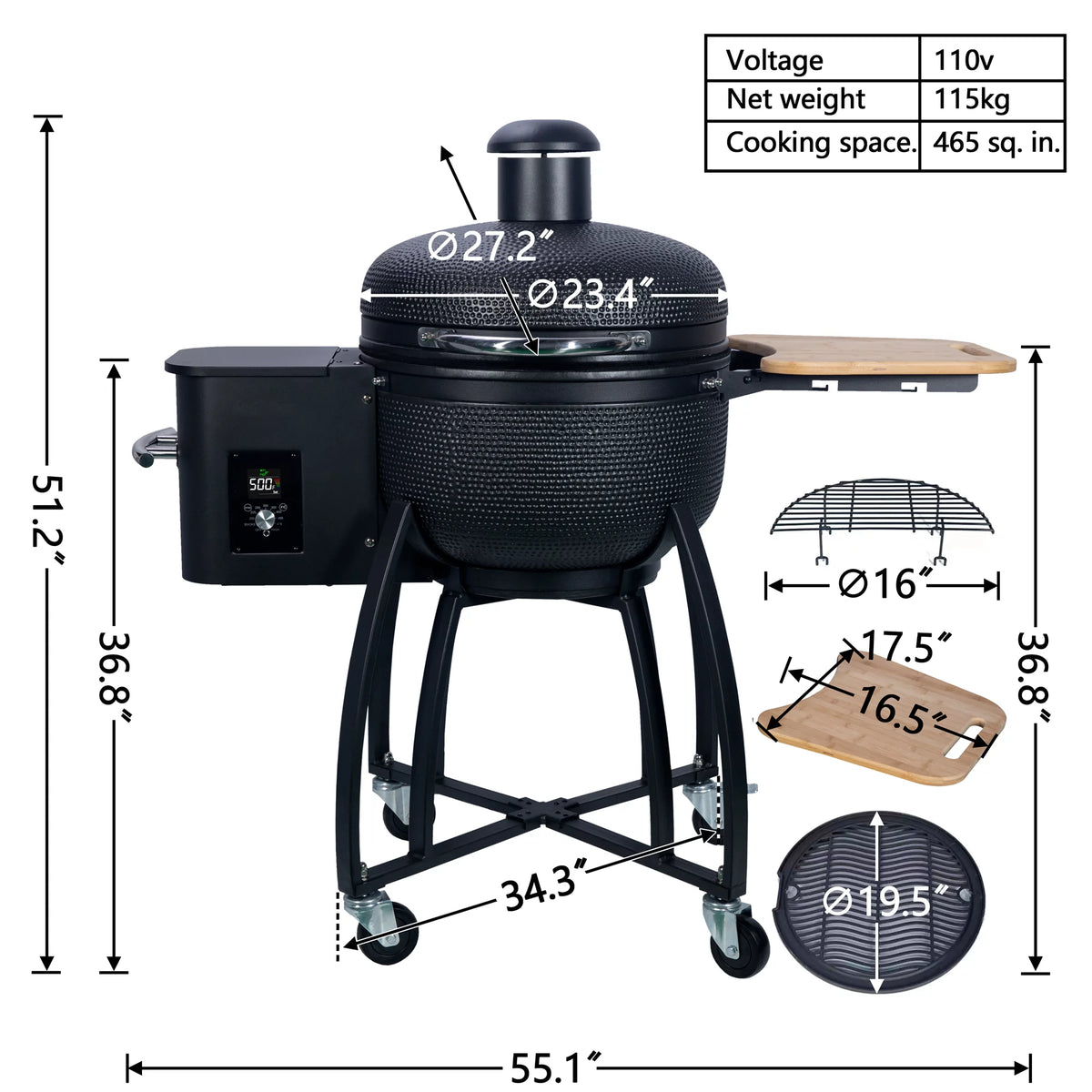 24" Ceramic Pellet Grill with Double Ceramic Liner 4-in-1 C984505