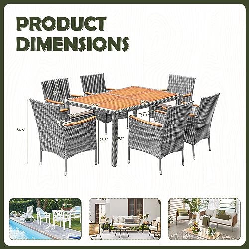 9 Piece Wicker Outdoor Dining Table and Chairs Set with Acacia Wood Table Top H24045