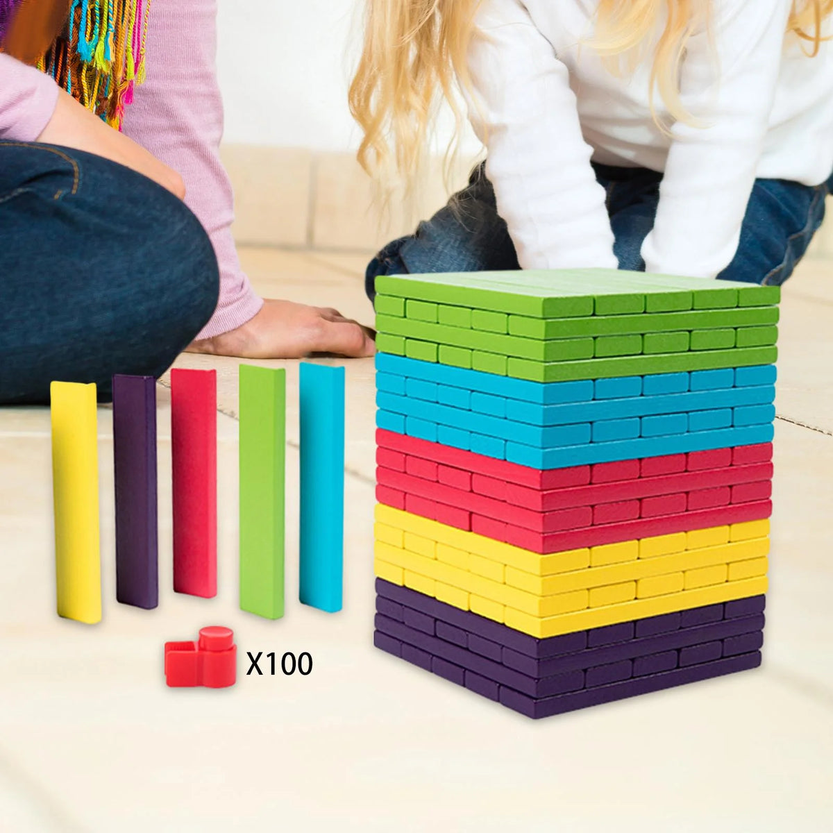 100 Pieces Wooden Stacking Blocks Building Kits Board Game R1246