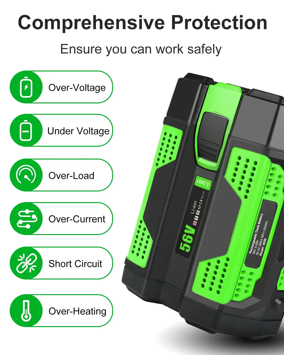 56V 5.0Ah Lithium Battery with Fuel Gauge W358790
