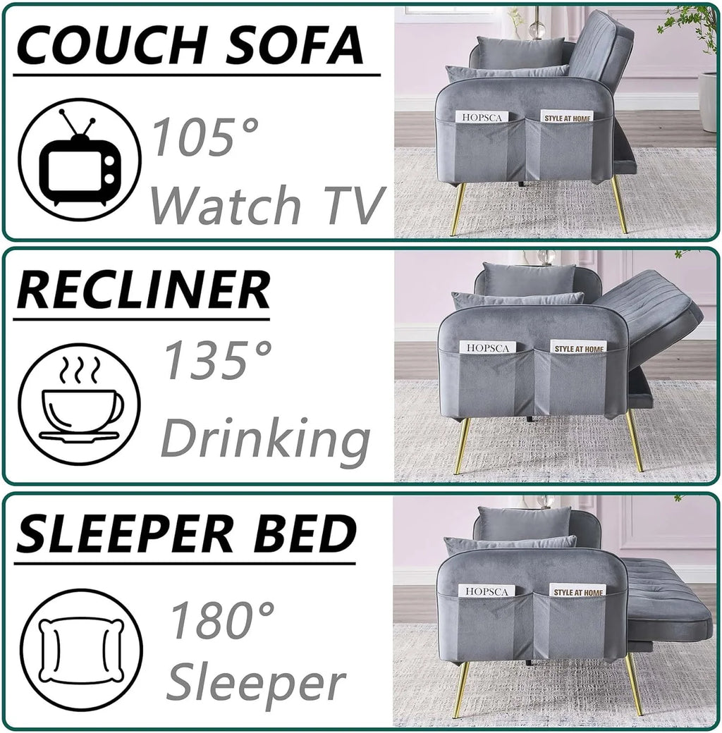 Grey Velvet Convertible Folding Sofa Bed E248700