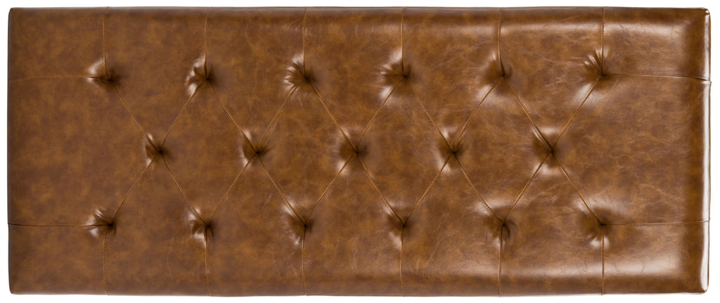 Rustic Curved Leather Tufted Bench R4503