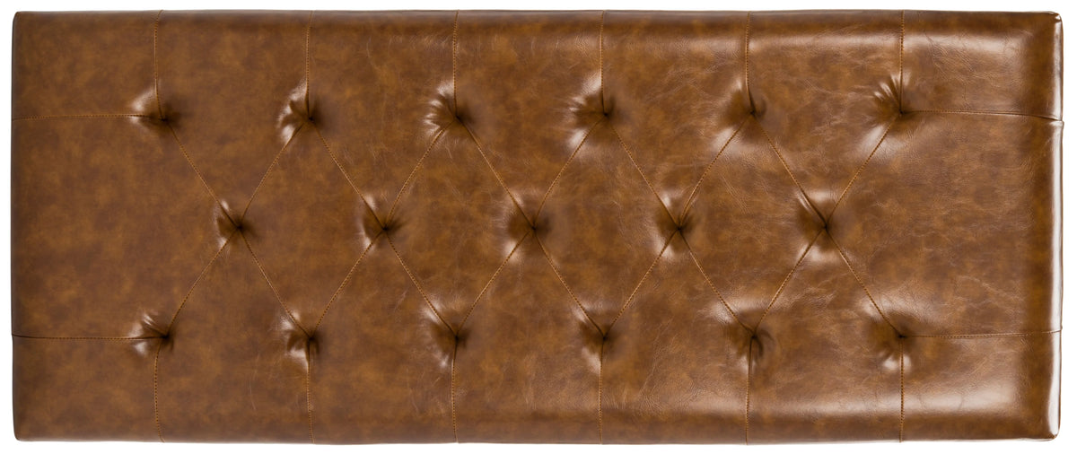 Rustic Curved Leather Tufted Bench R4503