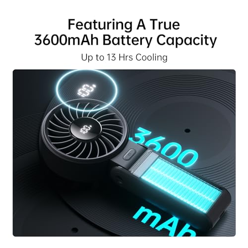 Handheld Fan High-Power Motor LED Display 5000mAh Rechargeable Foldable Black W3365