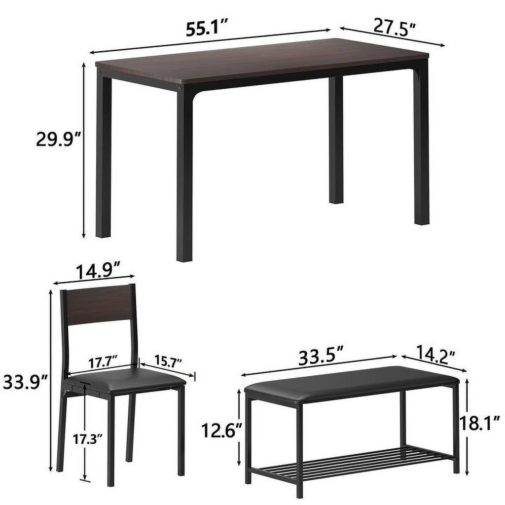 4 Person Dining Set with Upholstered Chair and Bench S4689