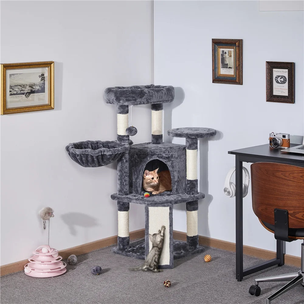 42"H Multilevel Cat Tree Tower with Condo and Perches, Dark Gray X25381